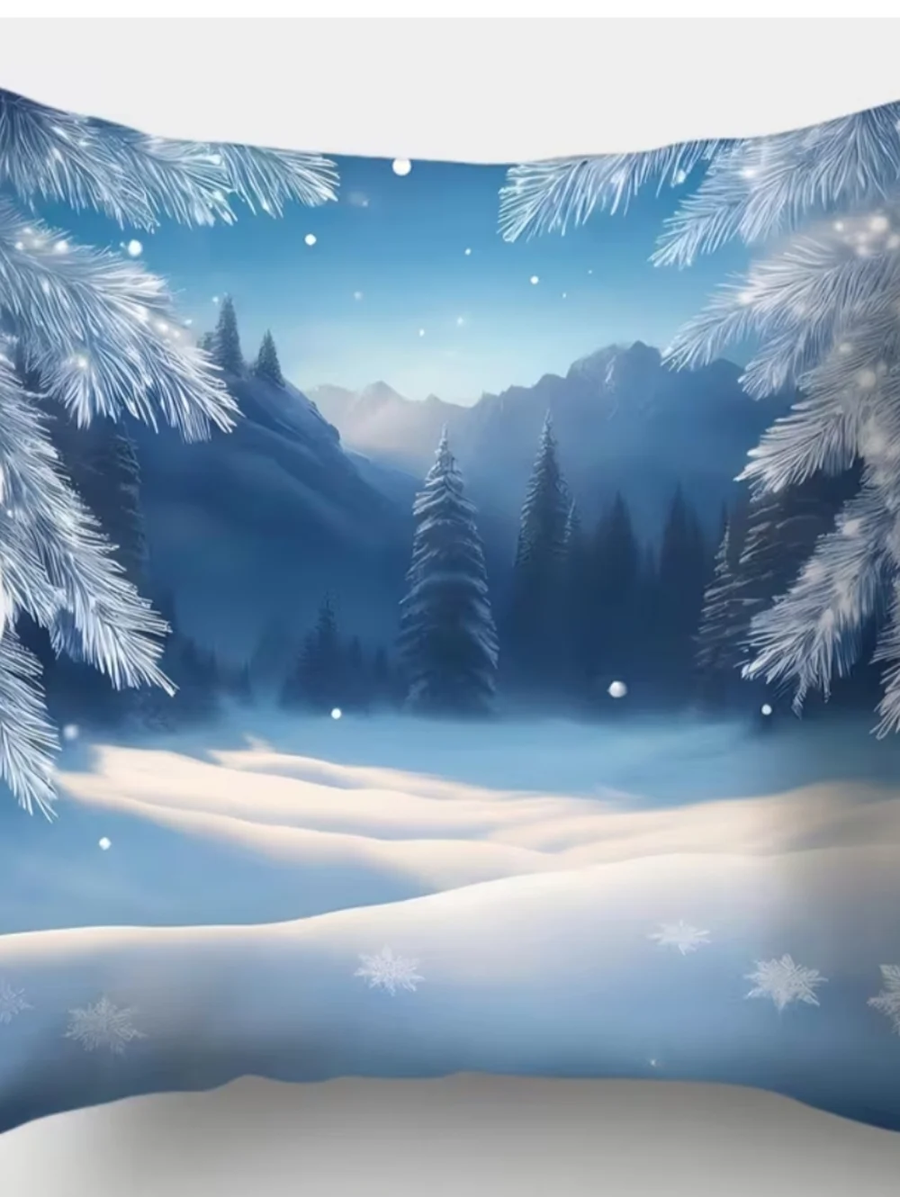 Blue Winter Landscape Holiday Throw Pillow Cover - Unbranded